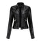 Chaqueta de cuero para mujeres con cremallera, cuello alto y cinturón