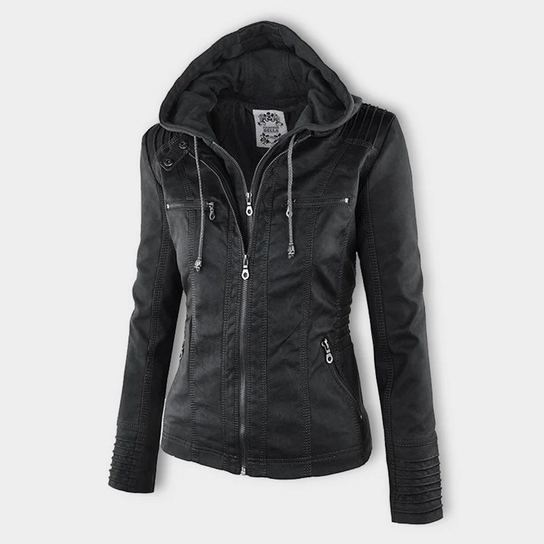 Veste en cuir PU avec capuche pour femmes