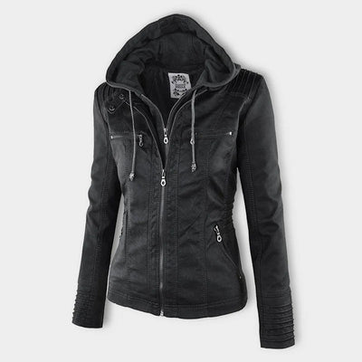 Veste en cuir PU avec capuche pour femmes