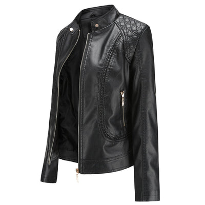 Veste en cuir PU avec cou féminin élevé