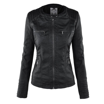 Veste en cuir PU avec capuche pour femmes