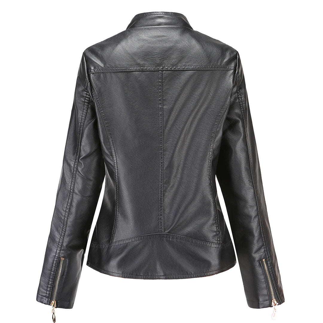 Veste en cuir PU avec cou féminin élevé