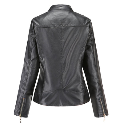 Veste en cuir PU avec cou féminin élevé