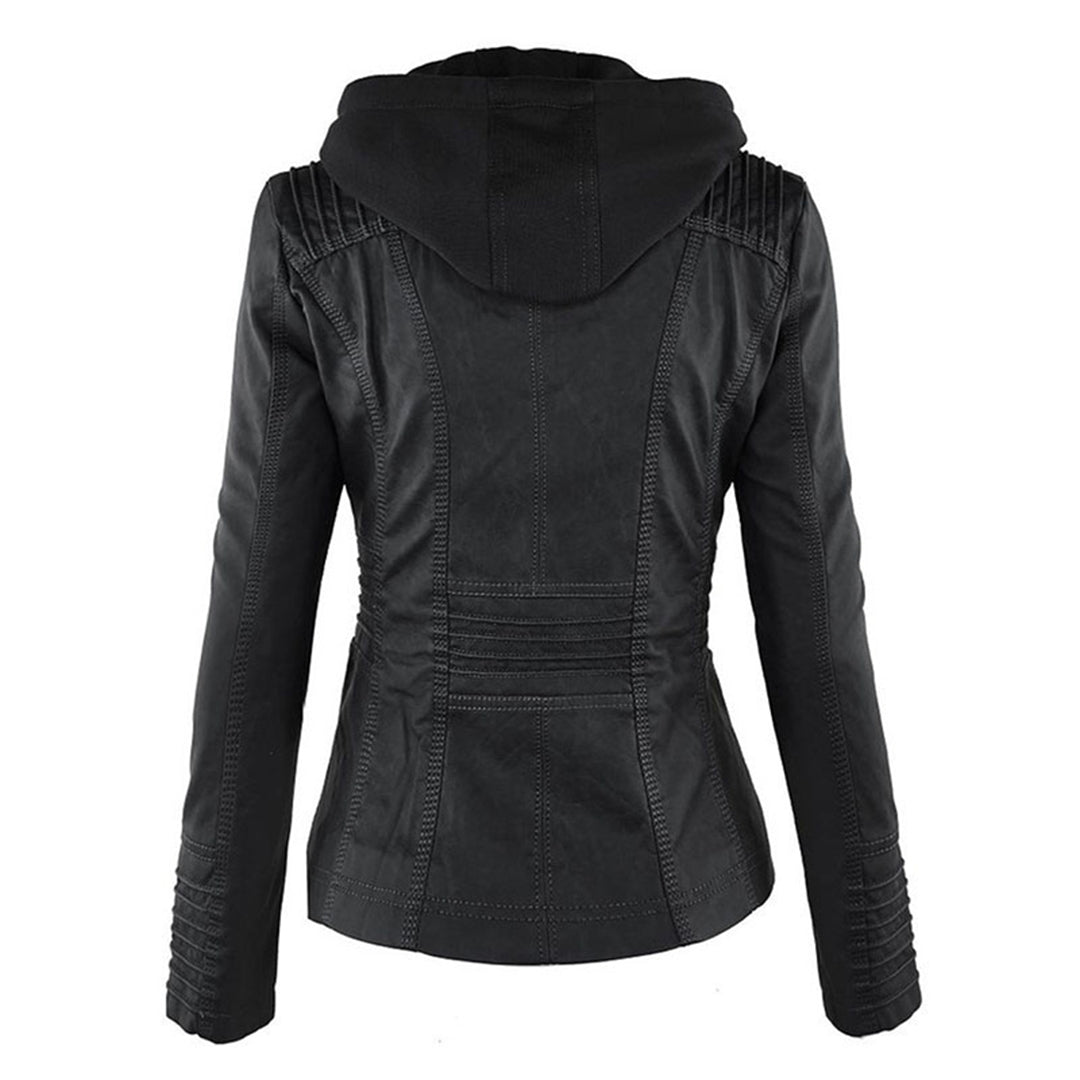 Veste en cuir PU avec capuche pour femmes