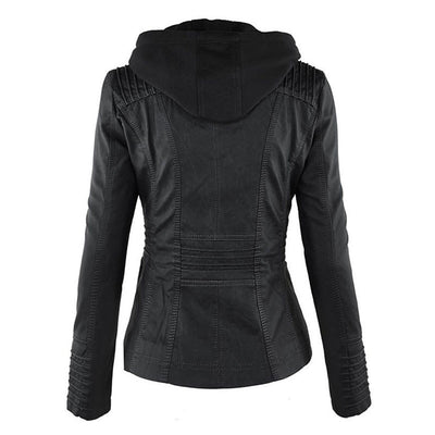 Veste en cuir PU avec capuche pour femmes