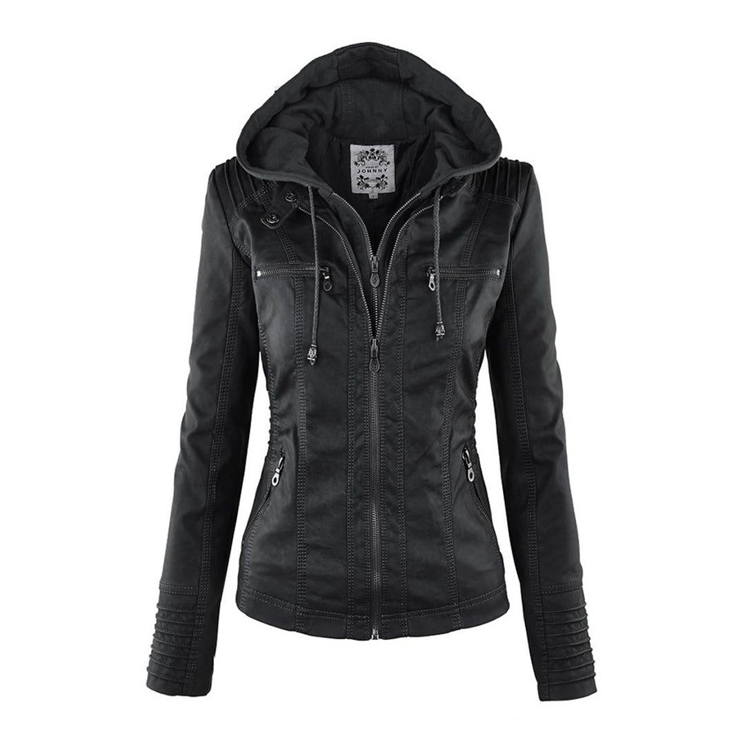 Veste en cuir PU avec capuche pour femmes