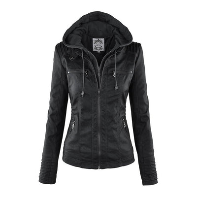 Veste en cuir PU avec capuche pour femmes