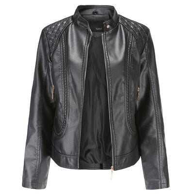 Veste en cuir PU avec cou féminin élevé