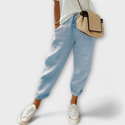 Pantalones de lino ligeros de verano para mujer: corte elegante y transpirable.