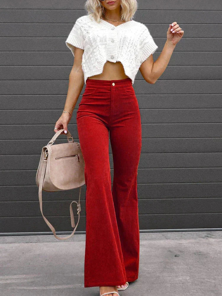 LURRA | Pantalon évasé en velours côtelé confortable et tendance avec pattes d'éléphant