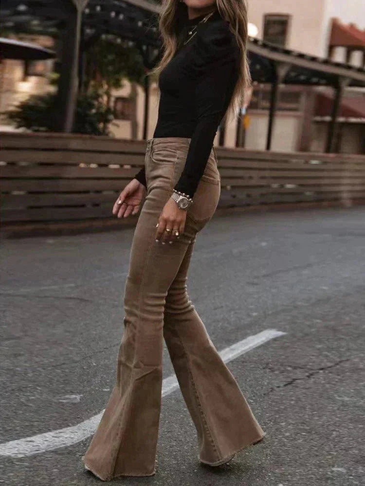 LURRA | Pantalon évasé en velours côtelé confortable et tendance avec pattes d'éléphant