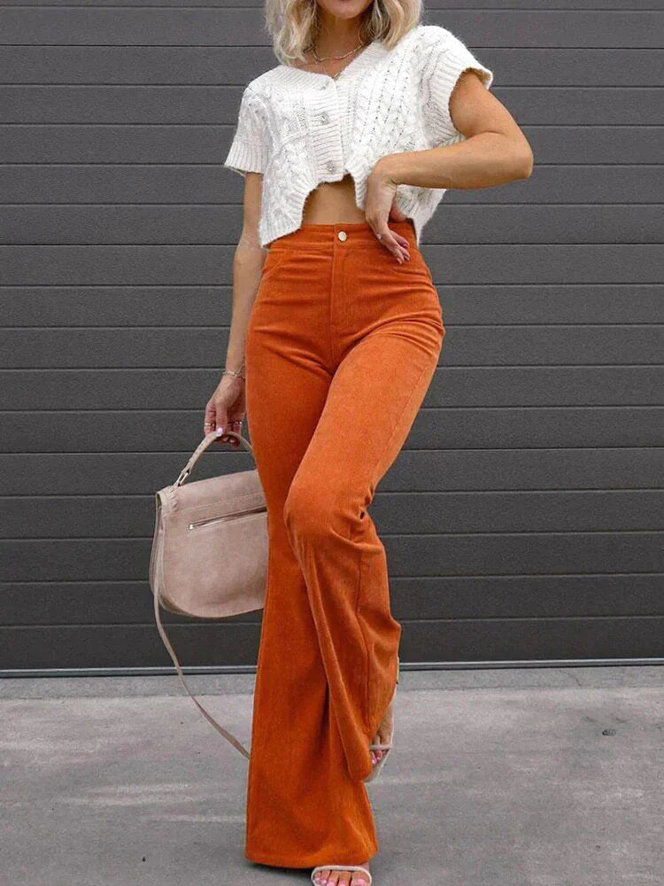 LURRA | Pantalon évasé en velours côtelé confortable et tendance avec pattes d'éléphant
