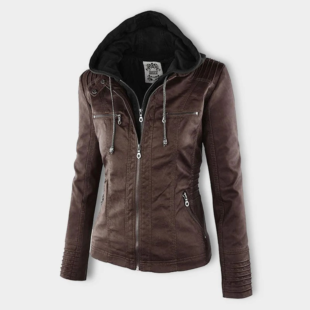 Veste en cuir PU avec capuche pour femmes