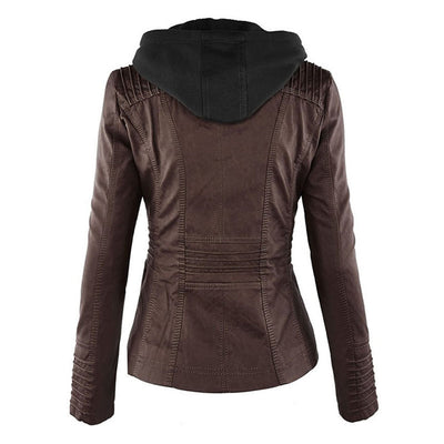 Veste en cuir PU avec capuche pour femmes