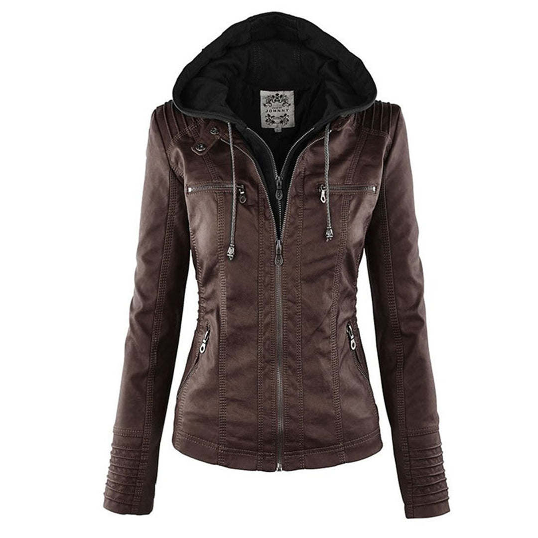 Veste en cuir PU avec capuche pour femmes