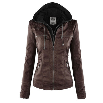 Veste en cuir PU avec capuche pour femmes