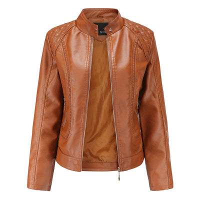 Veste en cuir PU avec cou féminin élevé