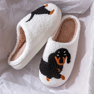 Pantuflas elegantes de invierno de peluche de perro salchicha para mujer | Ideales para el invierno