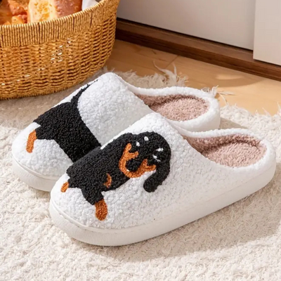 Pantuflas elegantes de invierno de peluche de perro salchicha para mujer | Ideales para el invierno