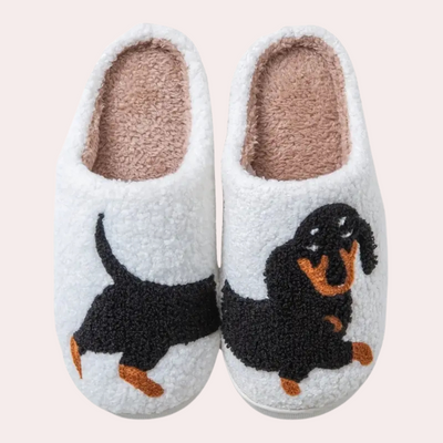 Pantuflas elegantes de invierno de peluche de perro salchicha para mujer | Ideales para el invierno