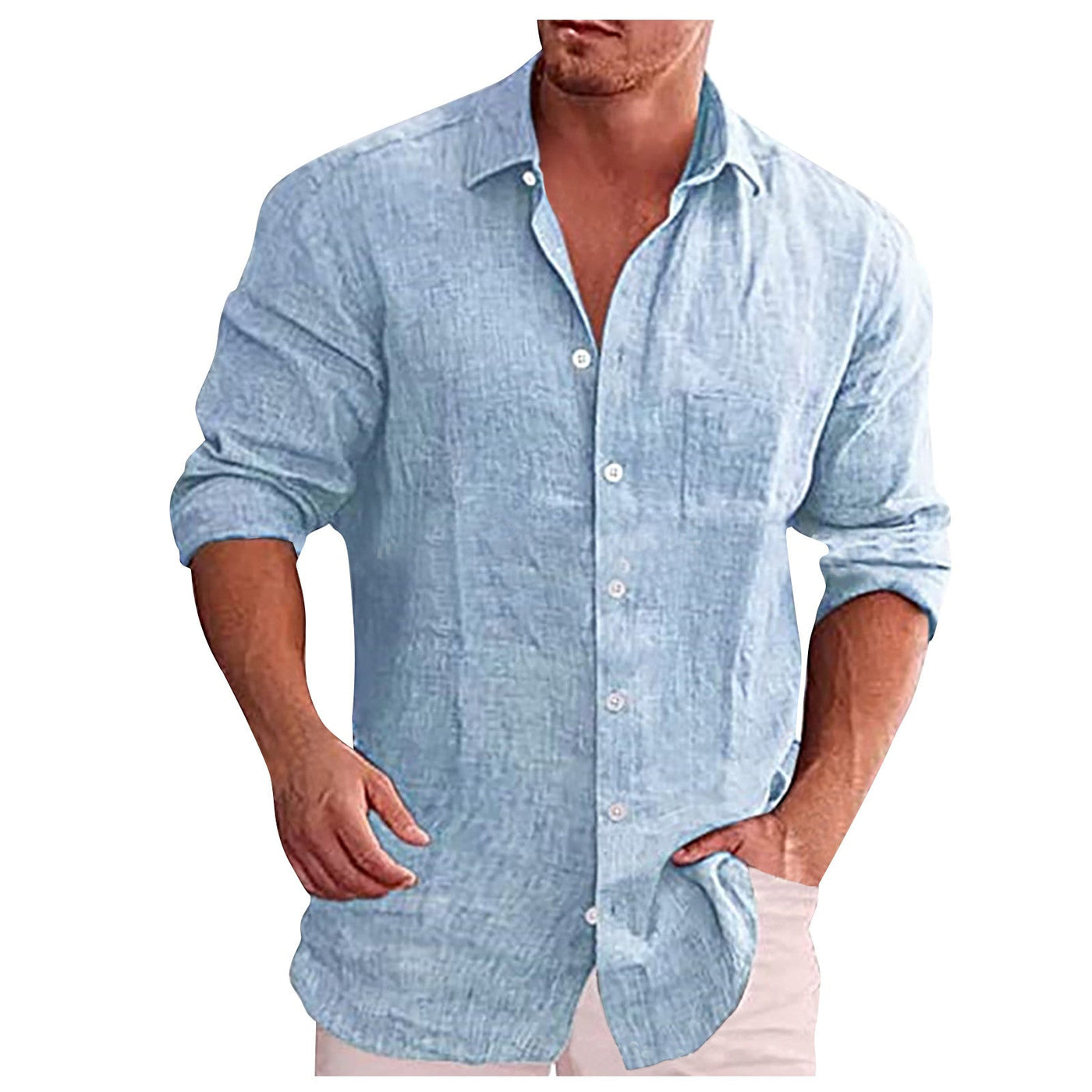 Camisa de lino de hombre con cuello vuelto