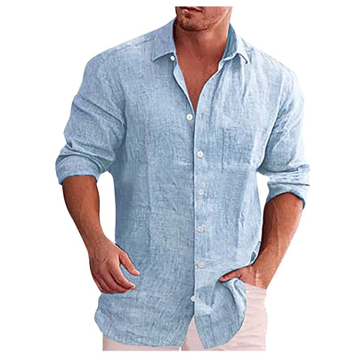 Camisa de lino de hombre con cuello vuelto
