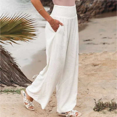 Romy - Pantalon d'été large à taille smockée
