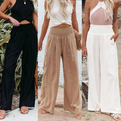 Romy - Pantalon d'été large à taille smockée