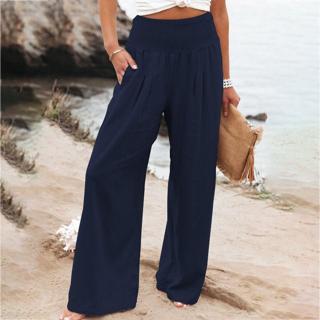 Romy - Pantalon d'été large à taille smockée