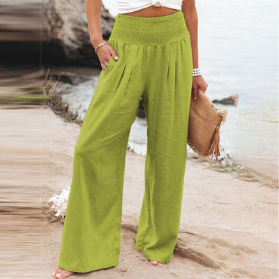 Romy - Pantalon d'été large à taille smockée