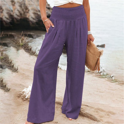 Romy - Pantalon d'été large à taille smockée