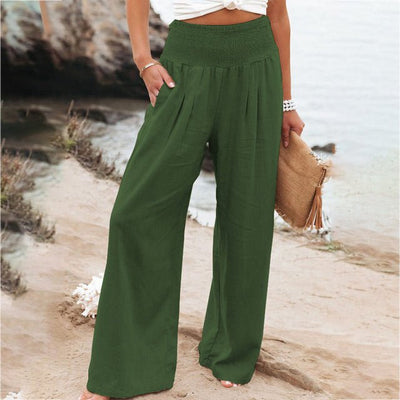 Romy - Pantalon d'été large à taille smockée