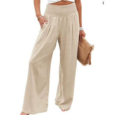 Romy - Pantalon d'été large à taille smockée
