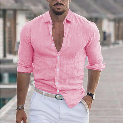 Samuel - Chemise homme en lin à col rabattu