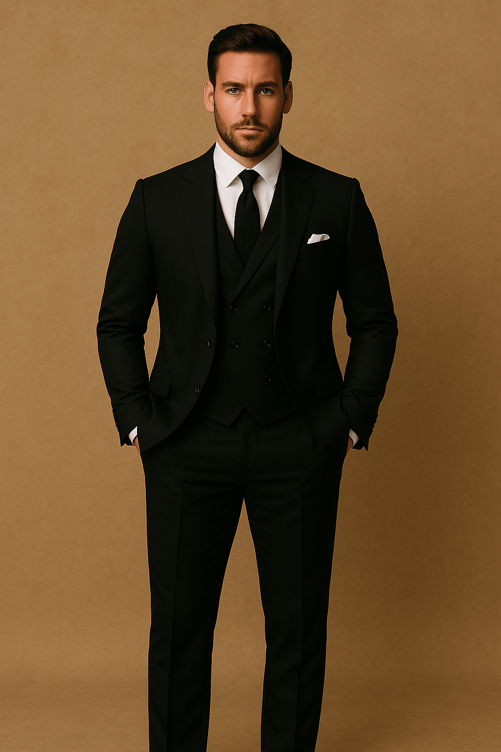 Traje de poliéster de 3 piezas para hombre, chaqueta, chaleco y pantalón para bodas y eventos corporativos.