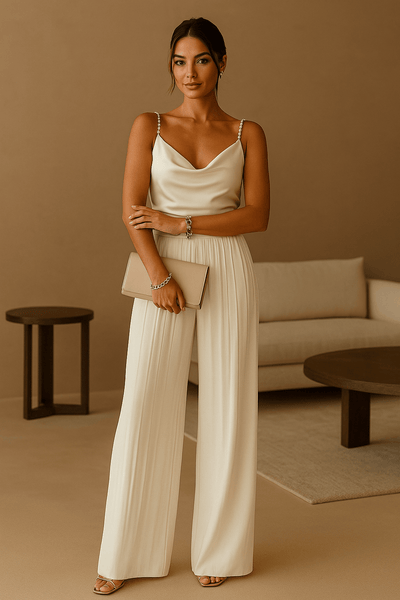 Elegante tuta da donna a gamba larga in poliestere per matrimoni e festività