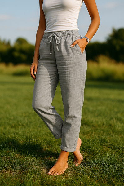 Monica - Pantaloni con elastico in vita in cotone e lino