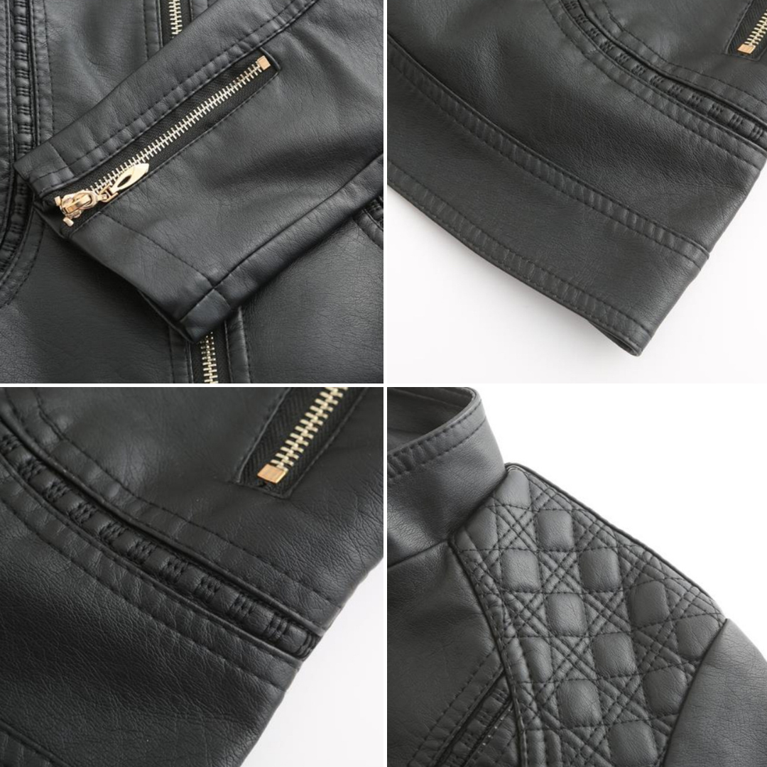 Veste en cuir PU avec cou féminin élevé