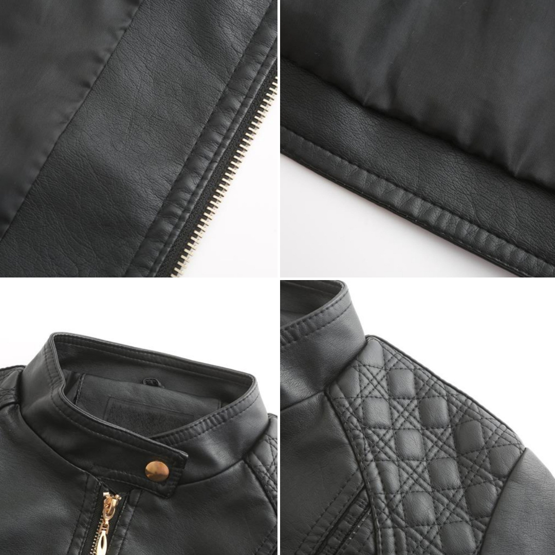 Veste en cuir PU avec cou féminin élevé