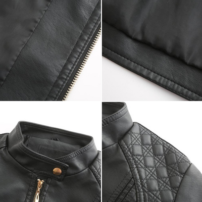 Veste en cuir PU avec cou féminin élevé