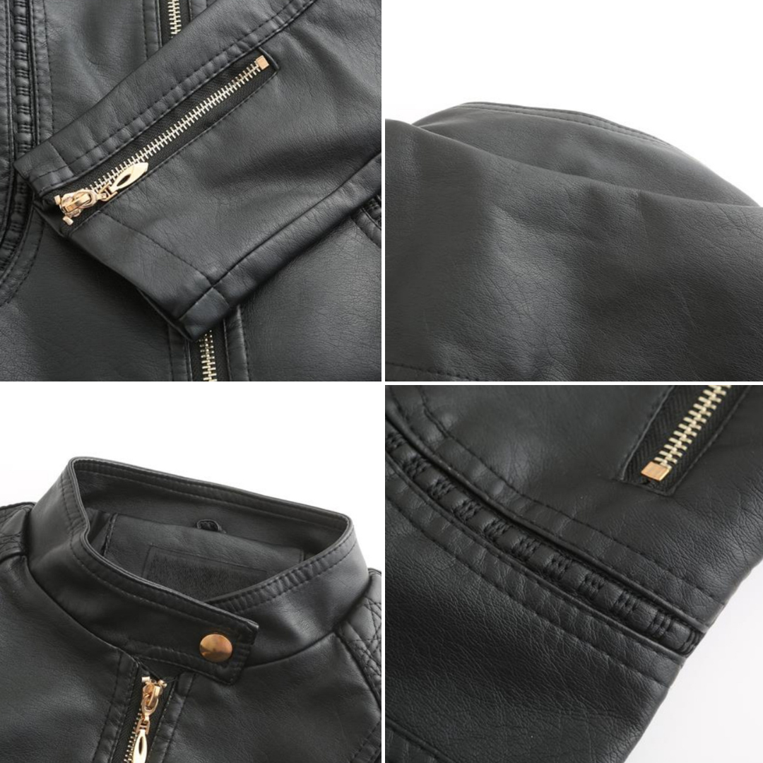 Veste en cuir PU avec cou féminin élevé