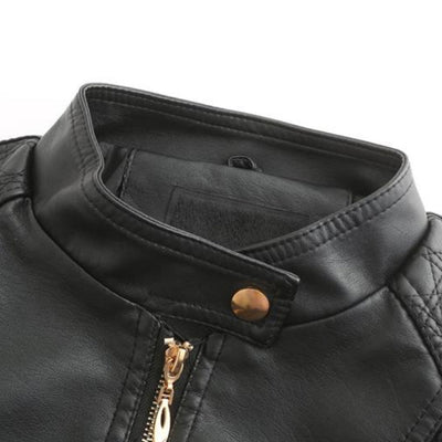 Veste en cuir PU avec cou féminin élevé