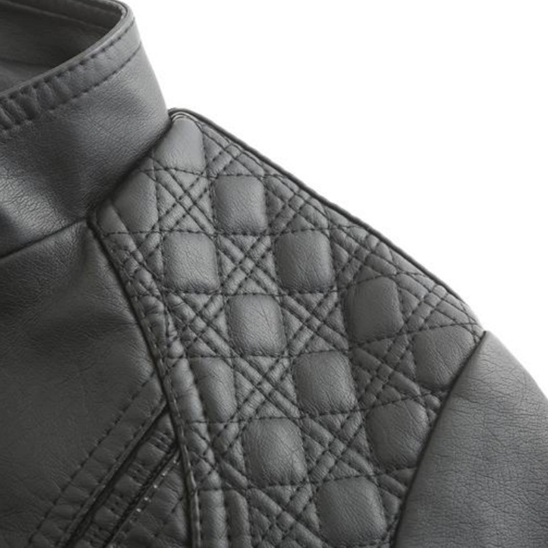 Veste en cuir PU avec cou féminin élevé