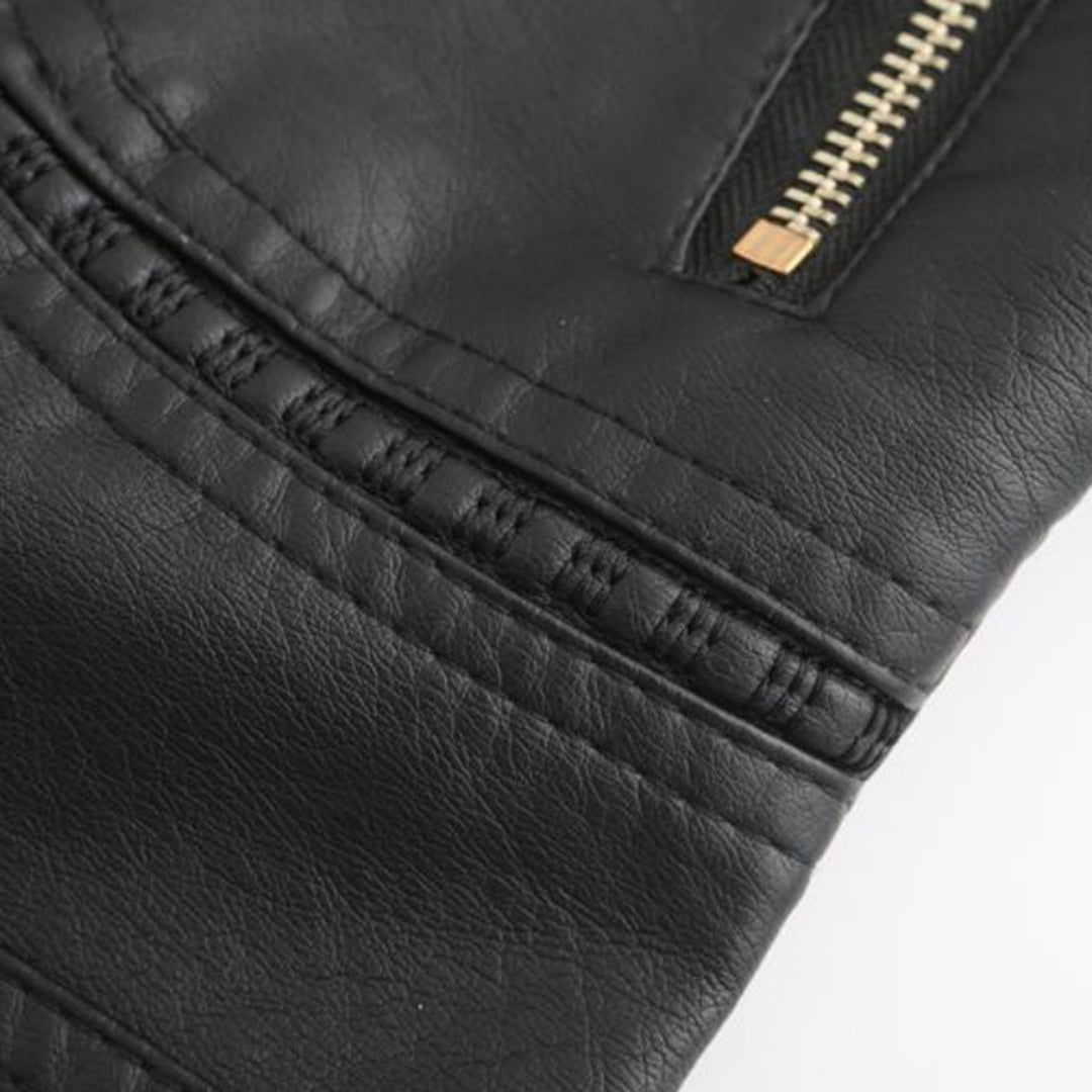 Veste en cuir PU avec cou féminin élevé