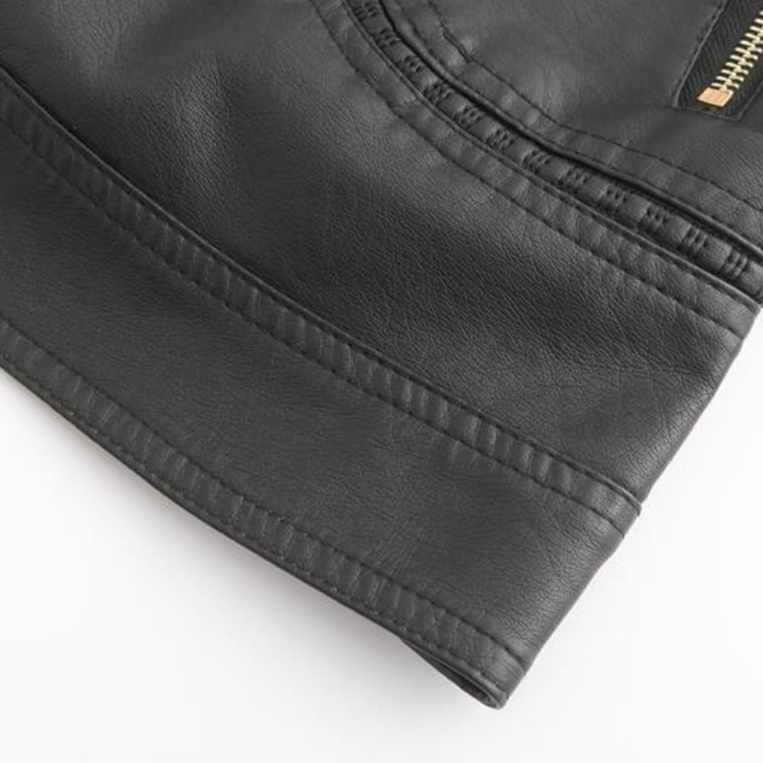 Veste en cuir PU avec cou féminin élevé