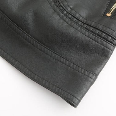 Veste en cuir PU avec cou féminin élevé