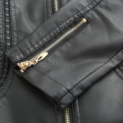 Veste en cuir PU avec cou féminin élevé