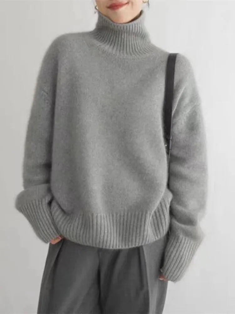 Suéter de cuello alto de lino elegante y acogedor