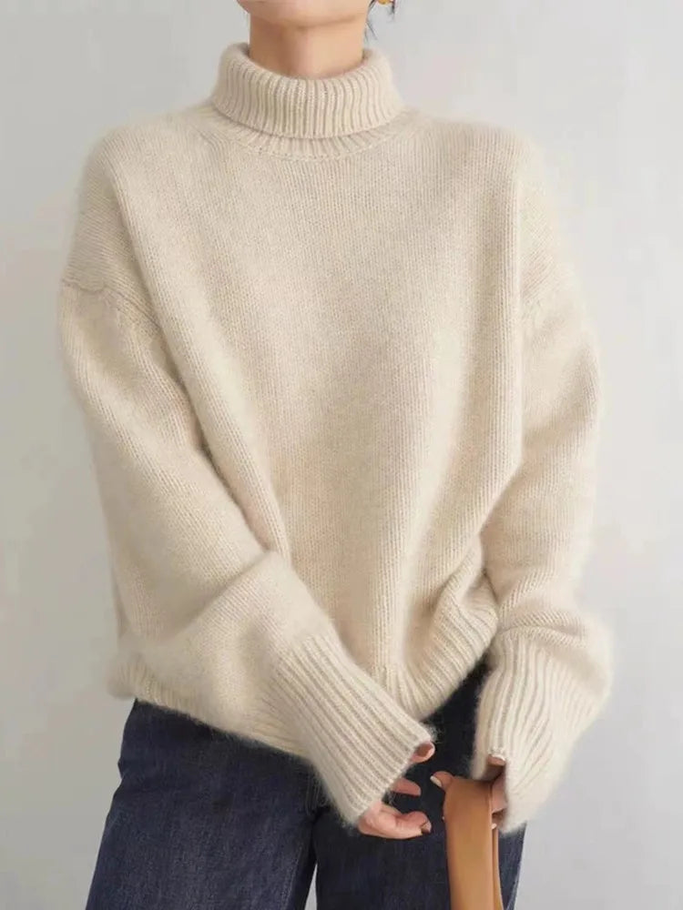 Suéter de cuello alto de lino elegante y acogedor