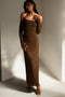 Vestido largo de poliéster con hombros anchos para mujer, ideal para bodas.